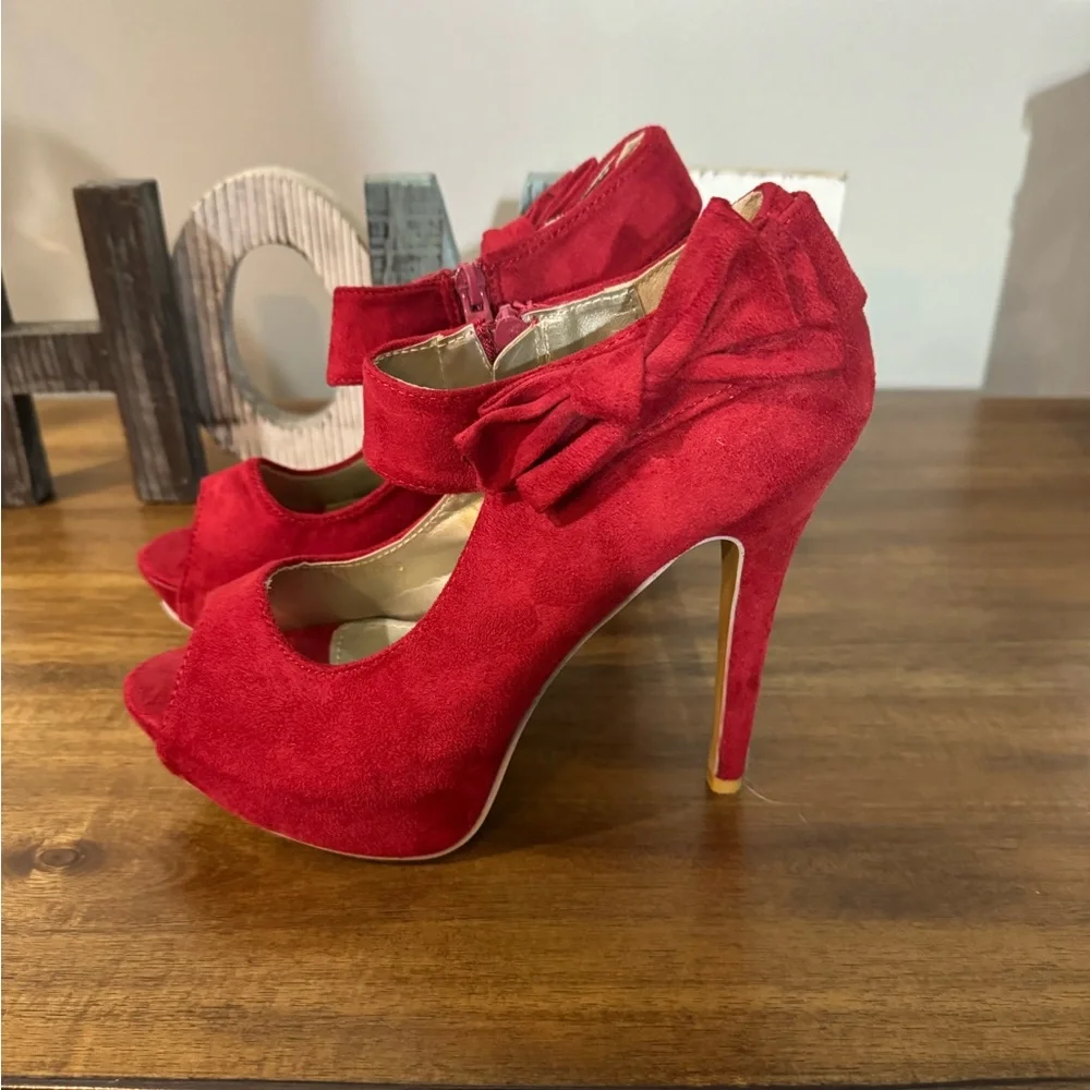 Red Open Toe Platform High Heel Pumps Size 7 - Picture 5 of 9